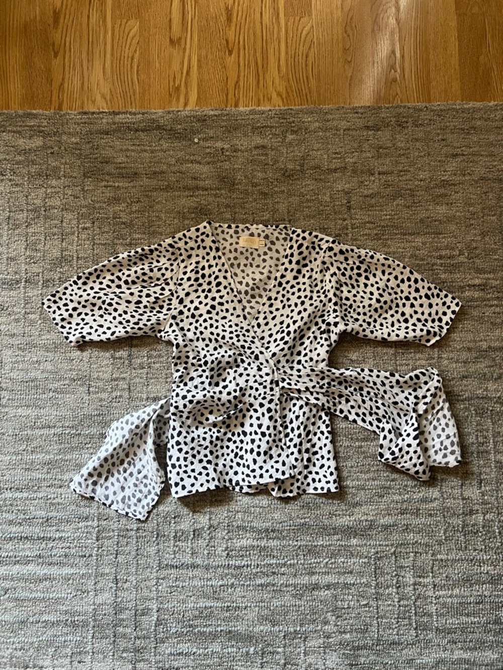 Nation LTD White Wrap Pajama Top with Black Spot Print